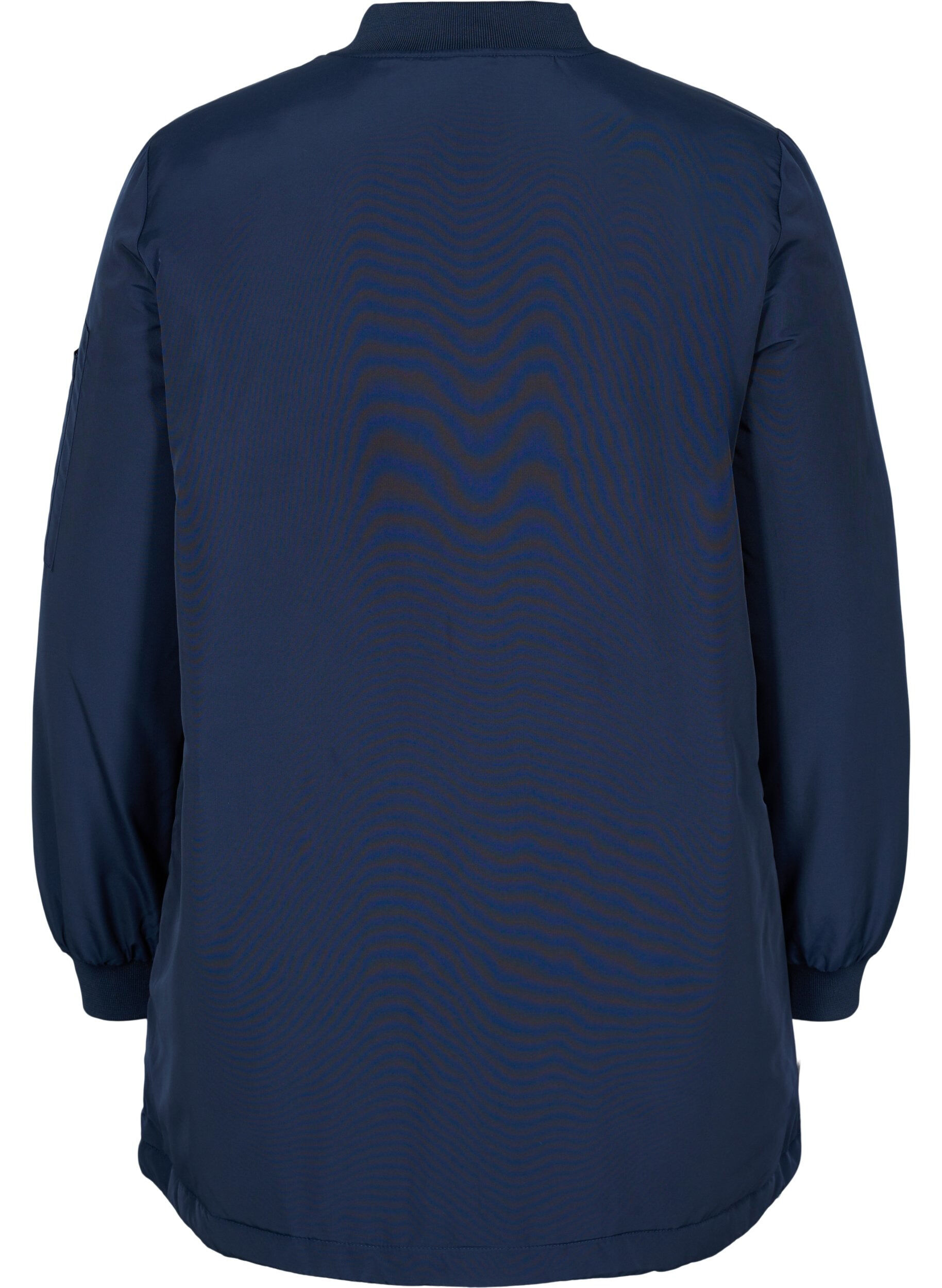 Zizzi Long bomber jacket with pockets, Navy Blazer, Packshot image number 1
