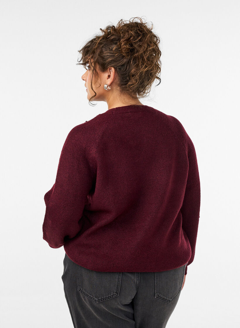Sweter z haftem z perelek, Czerwony, Model image number 2