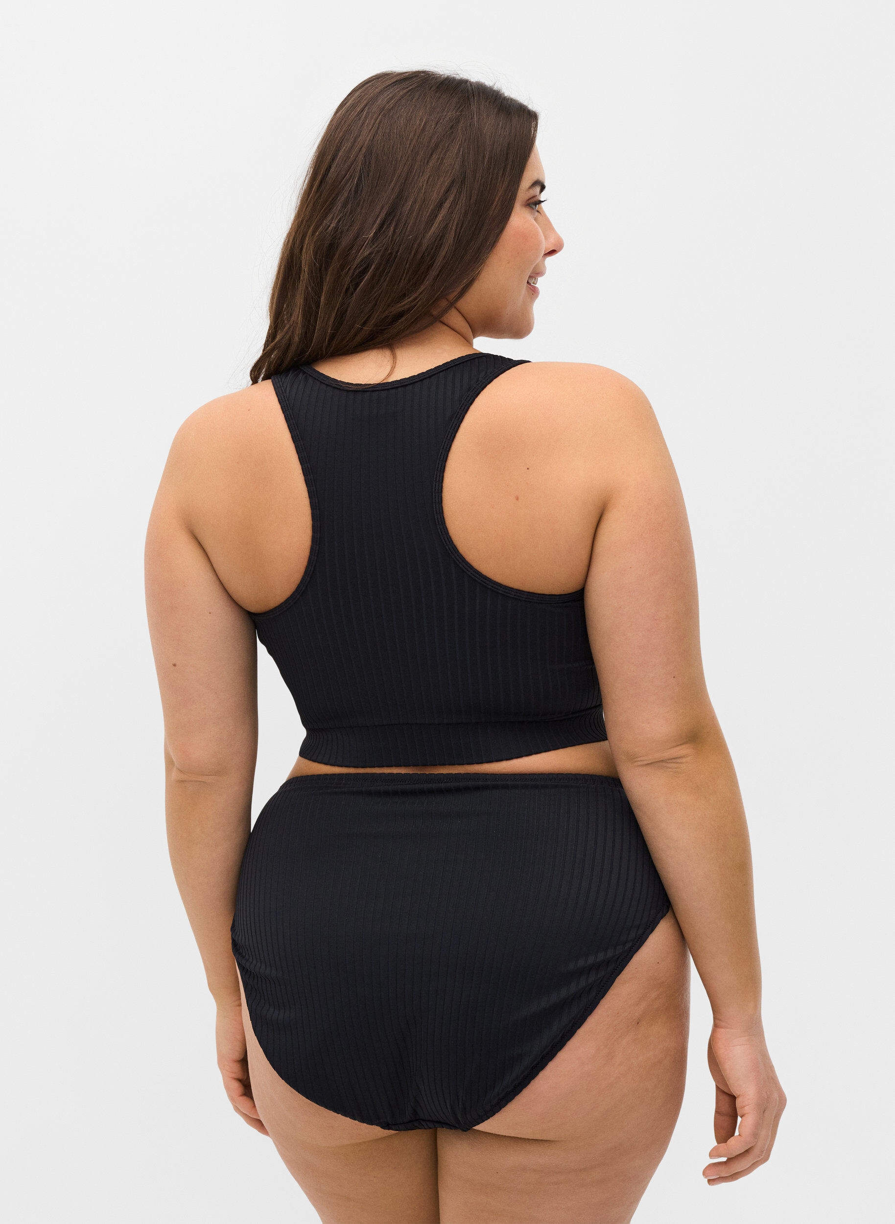 Zizzi D&oacute;l bikini z wysokim stanem i prazkowana faktura, Black, Model image number 1