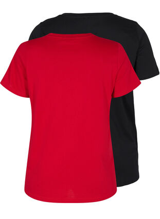 2-pack podstawowa koszulka bawelniana, Tango Red/Black, Packshot image number 1