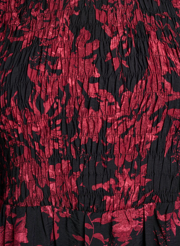 Sukienka w kwiaty z marszczeniami na górze, Czarne, Packshot image number 2