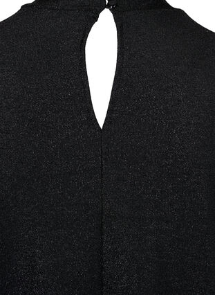 Brokatowa bluzka z dlugimi rekawami, okraglym dekoltem i detalami w serek, Black Black, Packshot image number 3