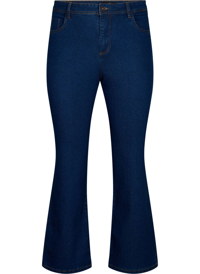 Jeansy o wysokiej talii z rozcieciem na buty, Niebieskie, Packshot image number 0