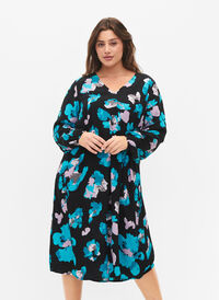 Wiskozowa sukienka z dlugimi rekawami i nadrukiem, Blue AOP, Model