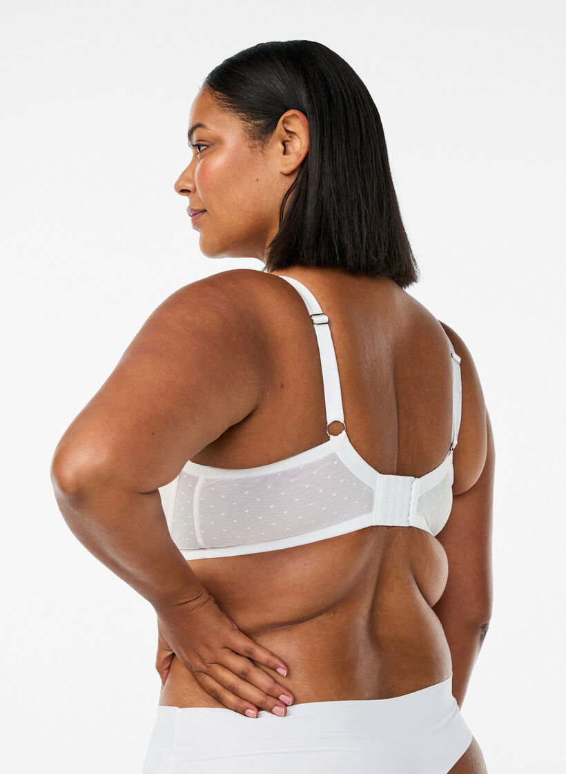 Wysciegany biustonosz koronkowy z detalami siateczkowymi, Biały, Model image number 2