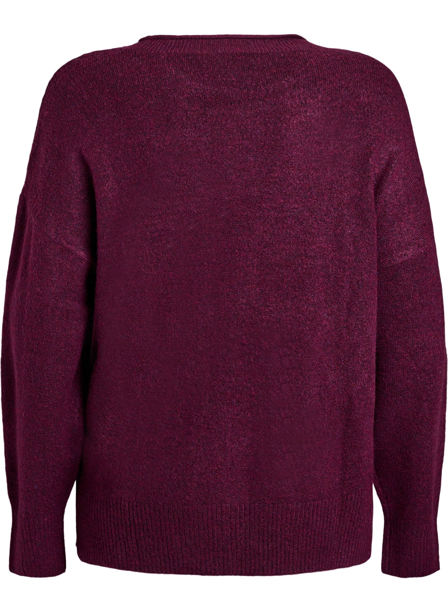 Zizzi Bluzka dzianinowa z prazkowanym wzorem w ksztalcie litery V i rozcieciami, Fioletowy, Packshot image number 1