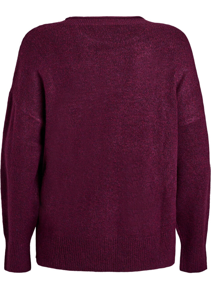 Bluzka dzianinowa z prazkowanym wzorem w ksztalcie litery V i rozcieciami, Fioletowy, Packshot image number 1