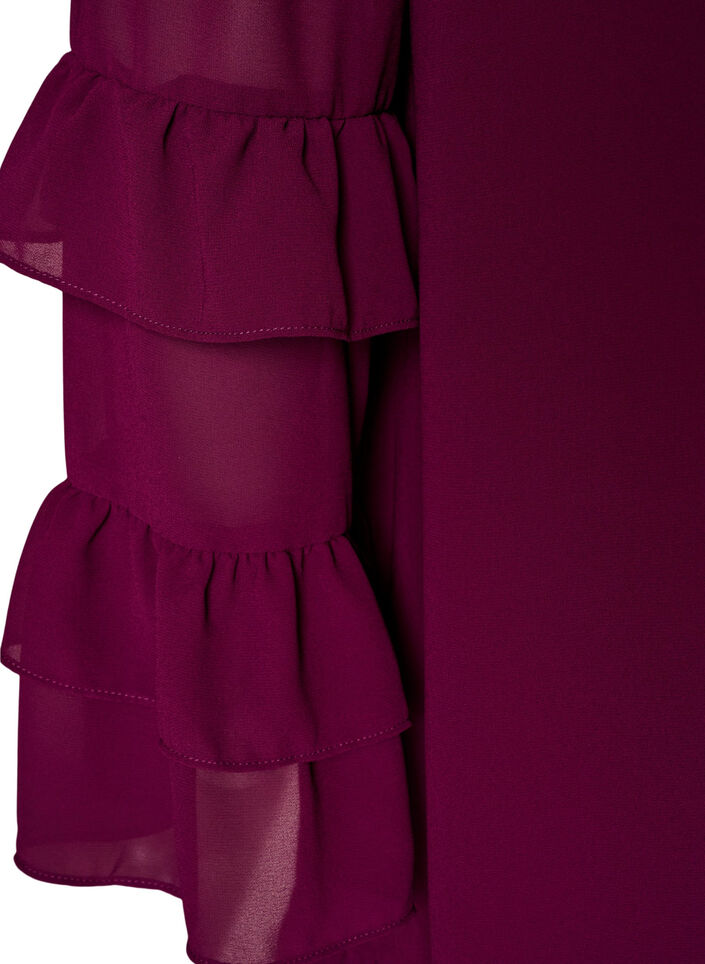 Kr&oacute;tka sukienka z transparentnymi rekawami z falbankami, Fioletowy, Packshot image number 3