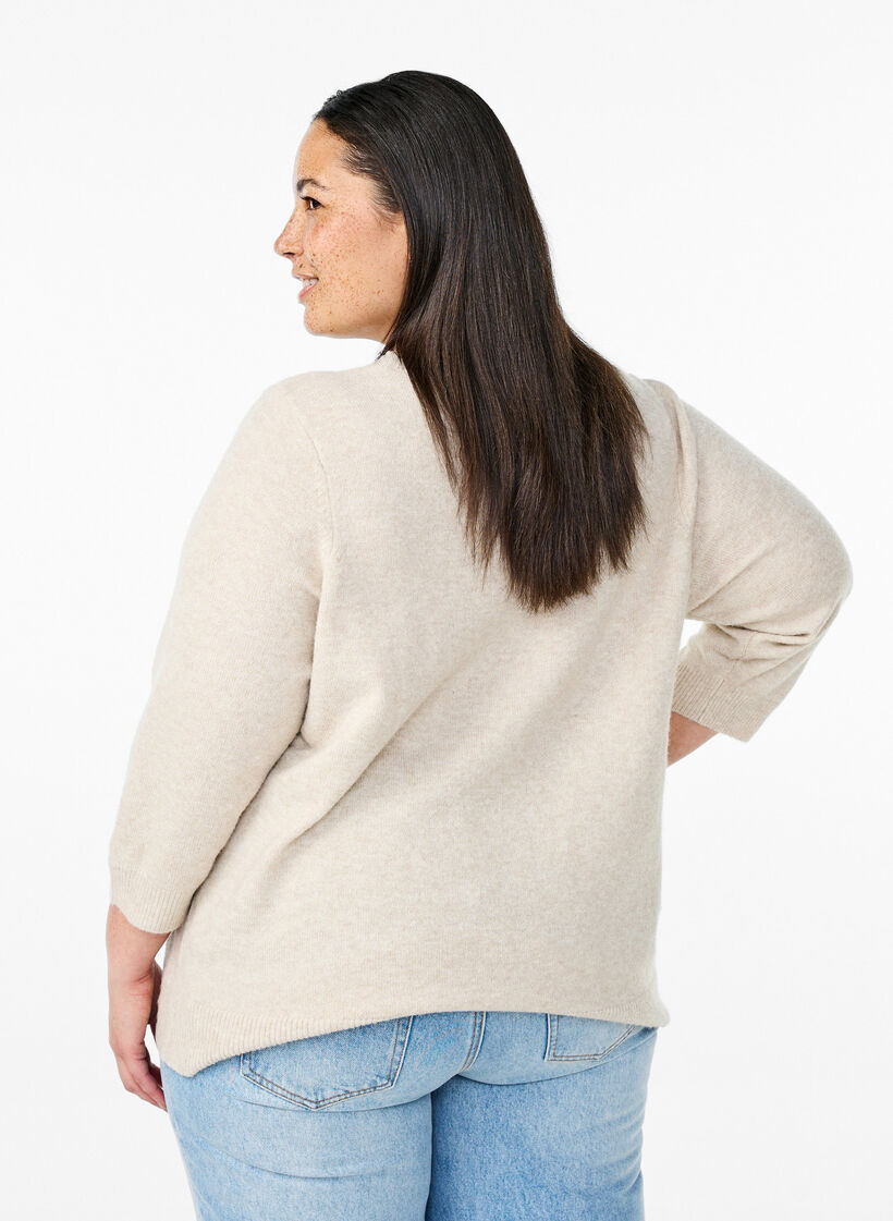 Dzianinowa bluzka w kwiaty z rekawem 3/4, Pumice Stone Mel., Model image number 1