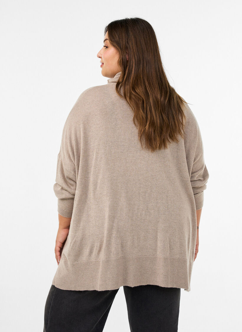Sweter z kolnierzykiem i luznym krojem, Beżowy, Model image number 2