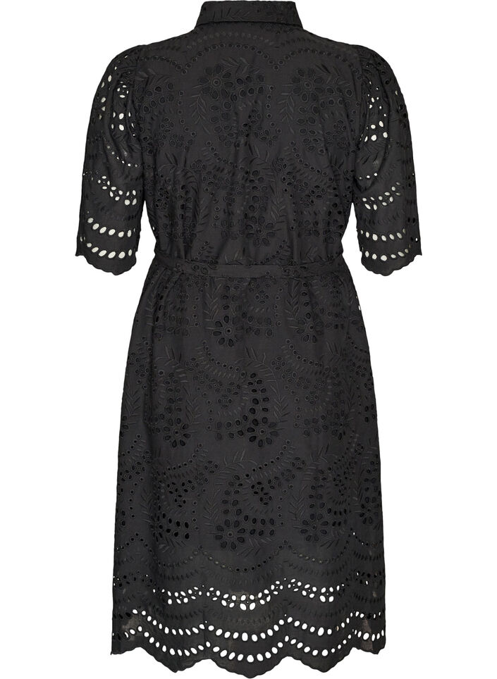 Sukienka-koszulka w stylu broderie anglaise z pasem do wiazania, Czarne, Packshot image number 1