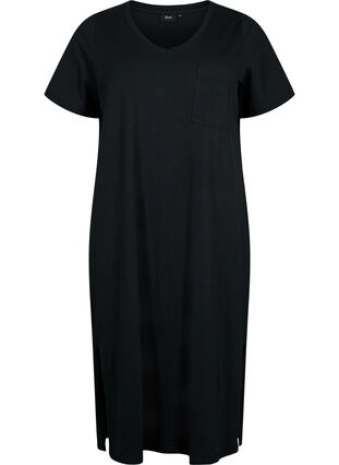 Bawelniana sukienka z krótkimi rekawami i rozcieciem, Black, Packshot image number 0