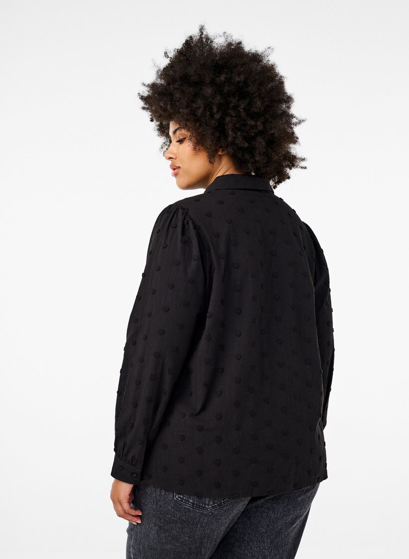 Koszula z kolnierzykiem i naszytymi sercami, Czarne, Model image number 2