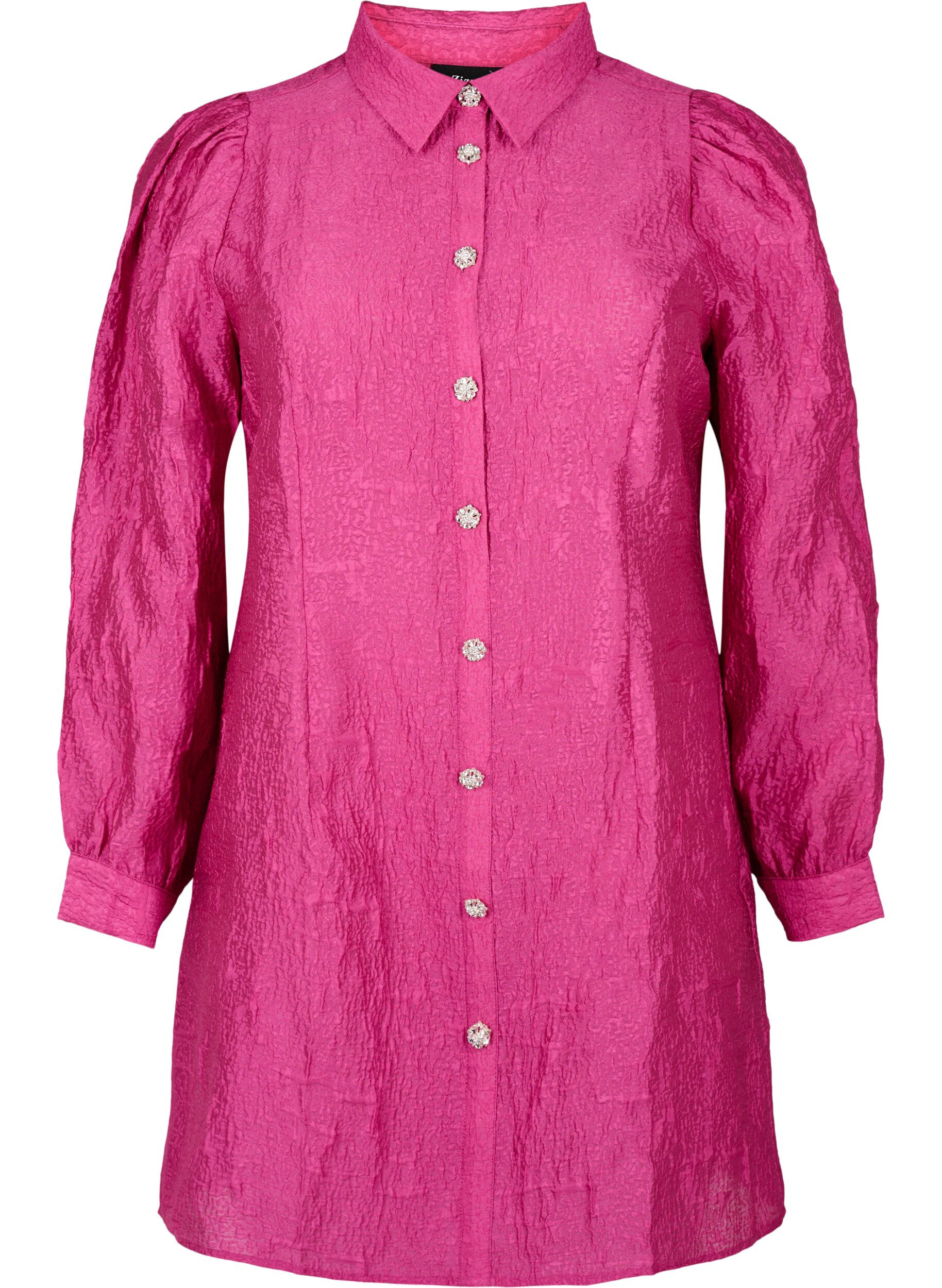 Zizzi Sukienka koszulowa z faktura i perlowymi guzikami, Cactus Flower, Packshot image number 0