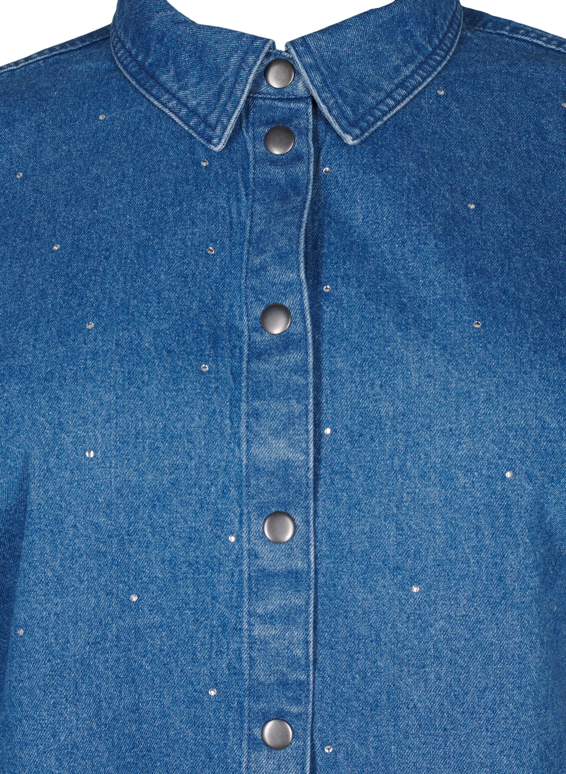 Zizzi Dzinsowa koszula z&nbsp;krysztalkami i&nbsp;rekawami 3/4, Bl. Denim Rhinestone, Packshot image number 2