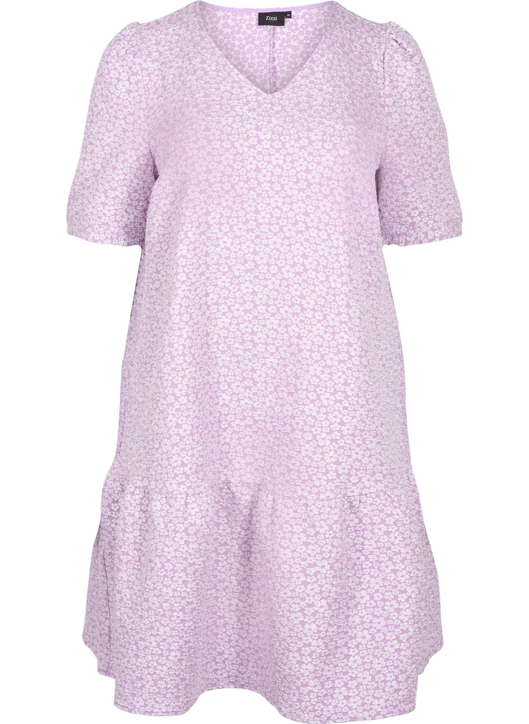 Zizzi Short-sleeved v-neck dress with floral texture, Regal Orchid , Packshot image number 0