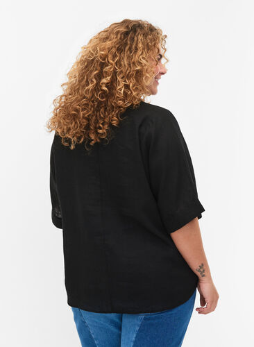 Bluzka z krótkim rekawem wykonana w 100 % z lnu, Black, Model image number 1