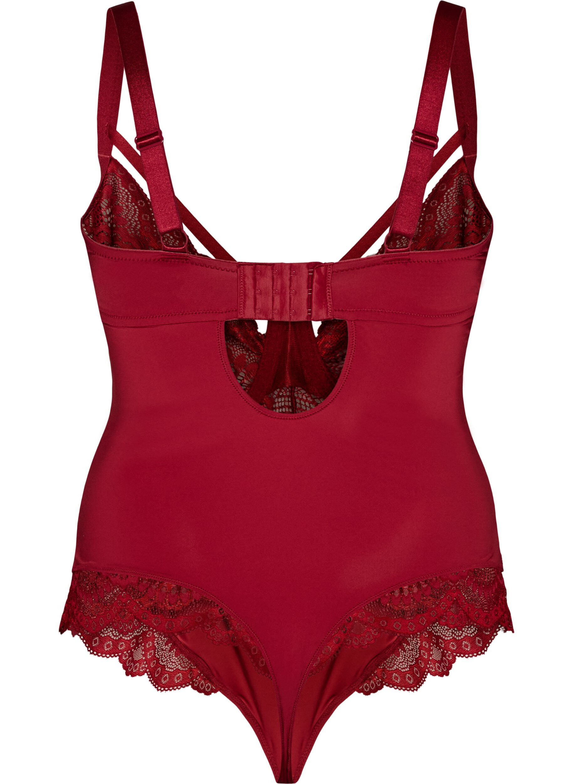 ZizziKoronkowe body z fiszbinami i ozdobnymi paseczkami, Czerwony, Packshot image number 1
