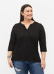 Bawelniany top z rekawami 3/4, Black, Model image number 0