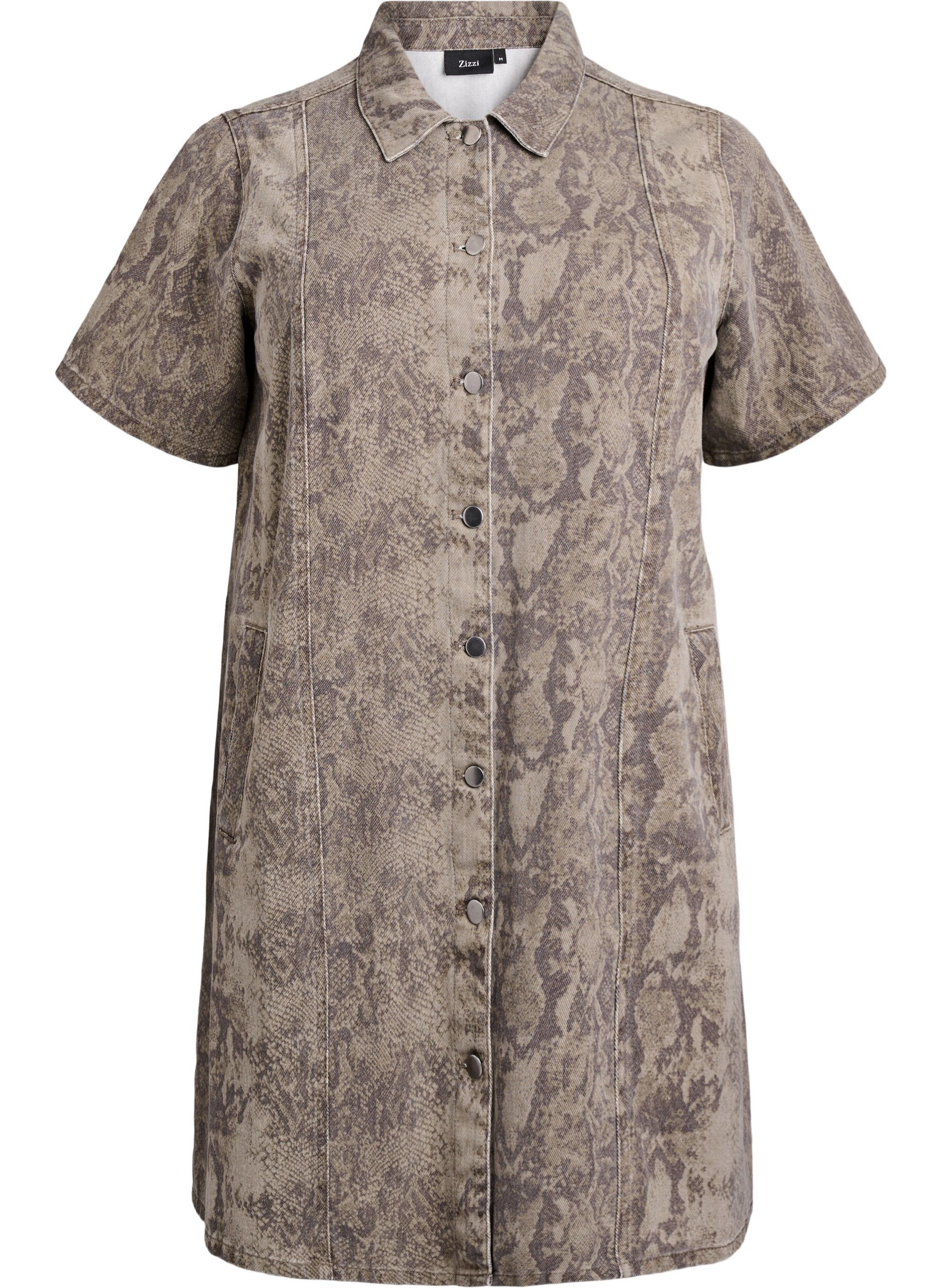 Kr&oacute;tka dzinsowa sukienki z wezowym wzorem