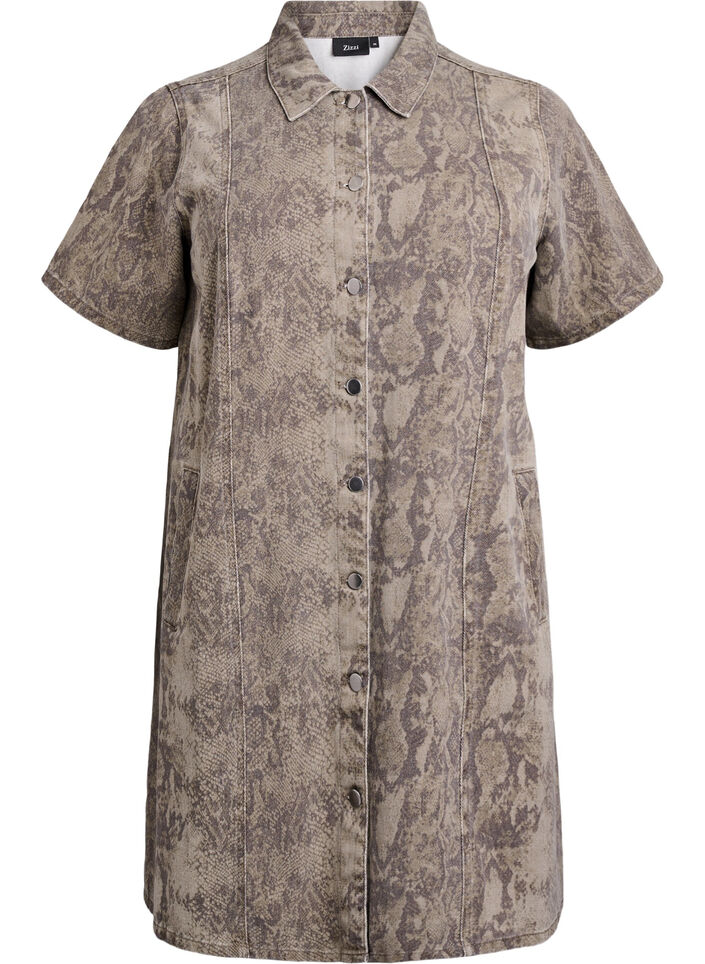 Krótka dzinsowa sukienki z wezowym wzorem, Brązowy, Packshot image number 0