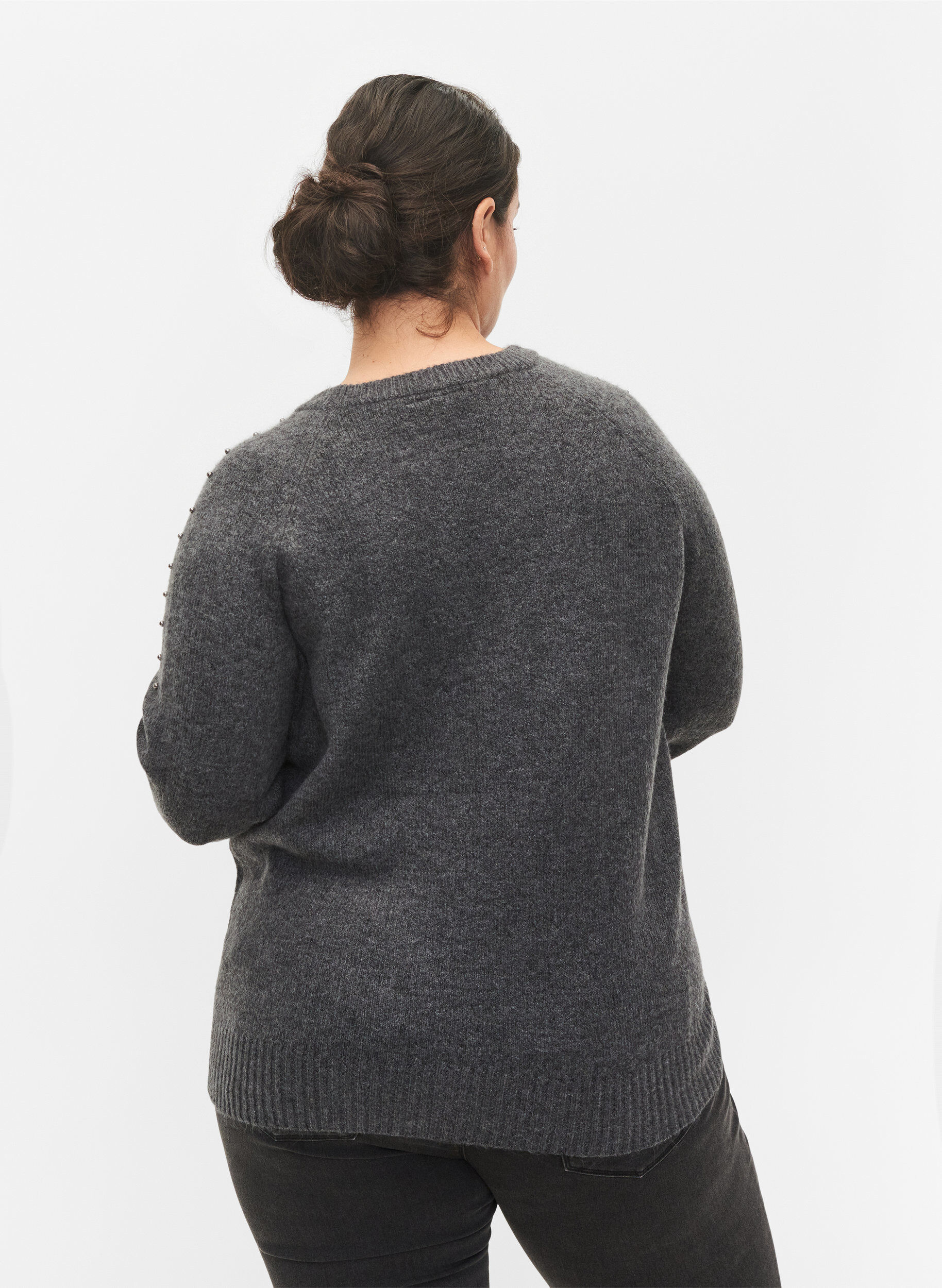 Zizzi Dzianinowy sweter z koralikami, Dark Grey Melange, Model image number 1