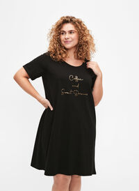 Koszula nocna z krótkim rekawem, wykonana z bawelny organicznej, Black Coffee, Model
