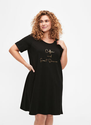 Koszula nocna z krótkim rekawem, wykonana z bawelny organicznej, Black Coffee, Model image number 0