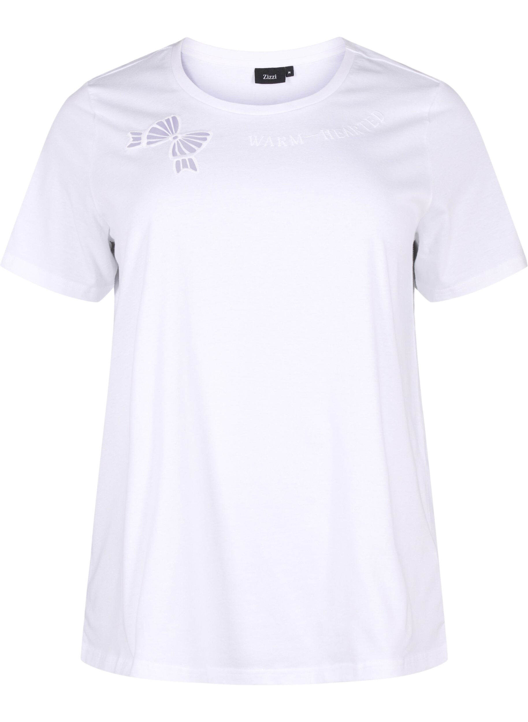 Zizzi T-shirt z bawelny organicznej z kokardka, Bright White, Packshot image number 0