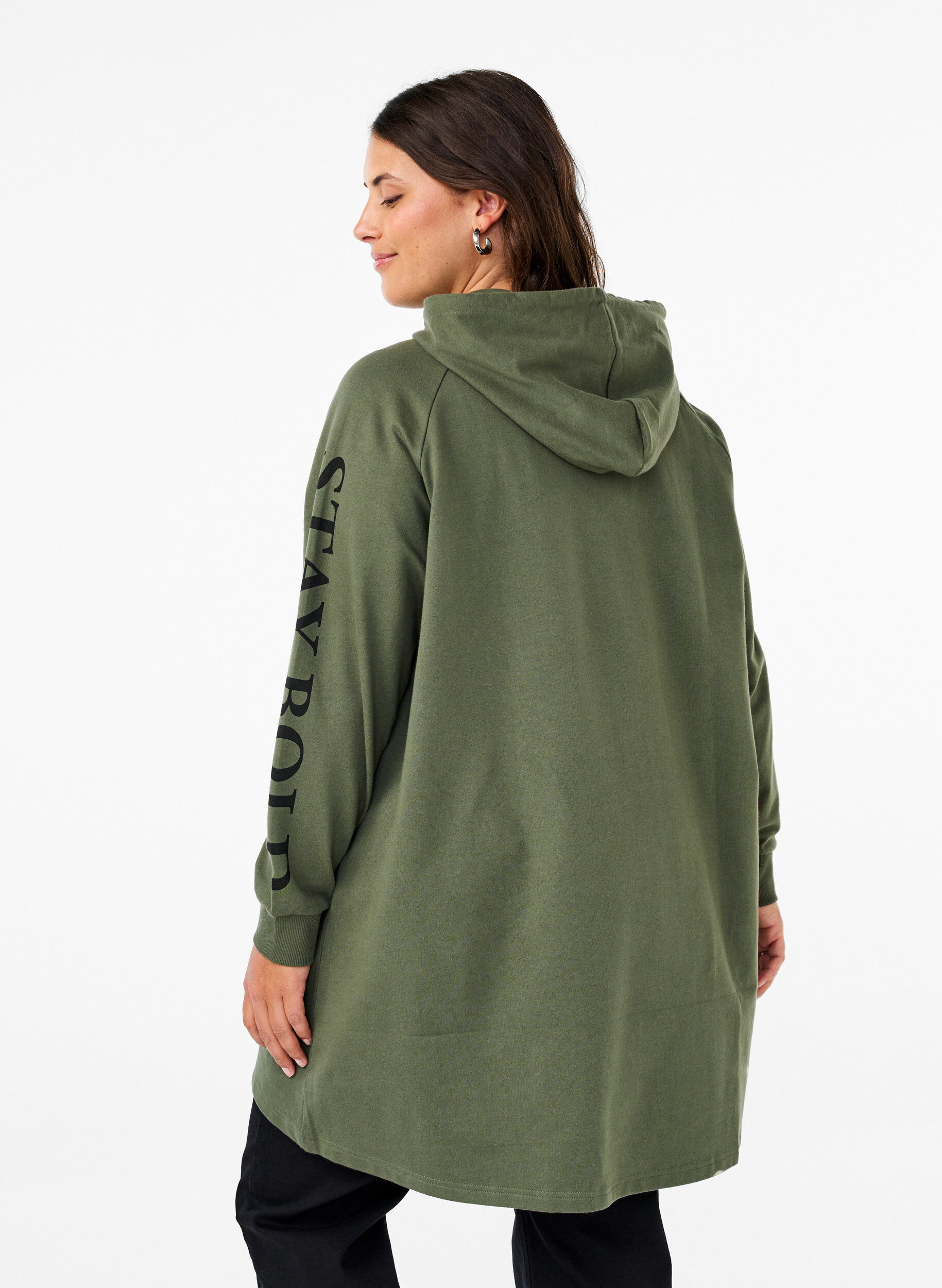 Zizzi Bluza oversize z nadrukiem na rekawach, Thyme w. Black, Model image number 1