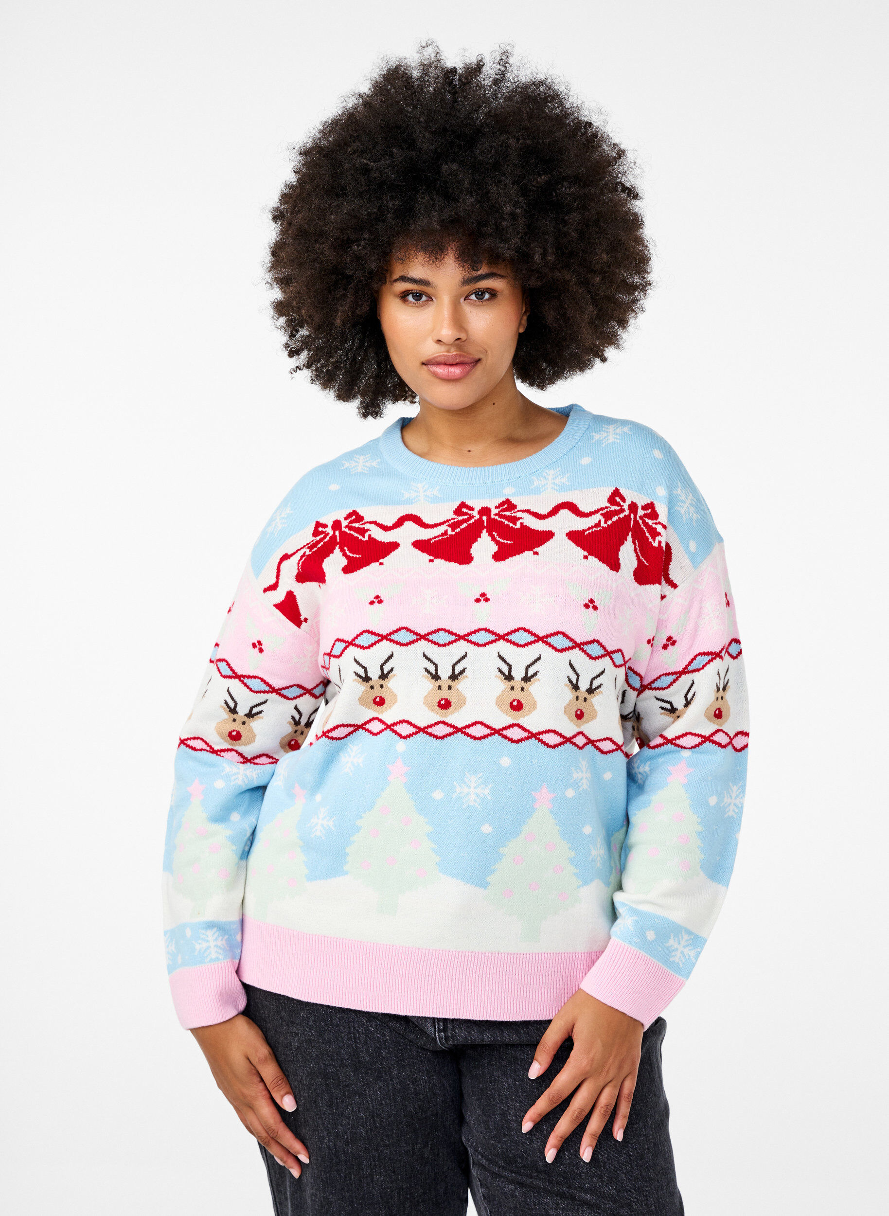 Zizzi Swiateczny sweter, Cerulean Comb, Model image number 0