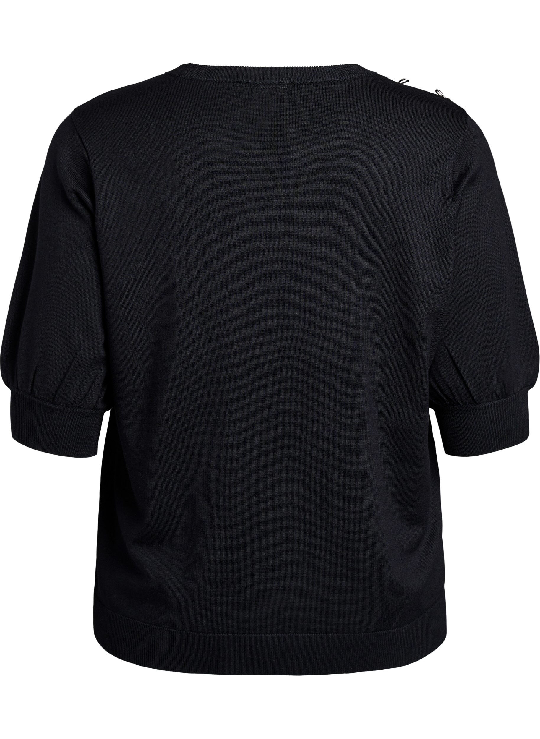 Zizzi Dzianinowa bluzka z kr&oacute;tkim rekawem i malymi kokardkami, Czarne, Packshot image number 1