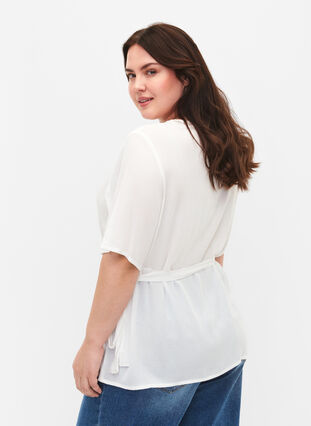 Wiskozowa bluzka w kopertowym stylu, Bright White, Model image number 1