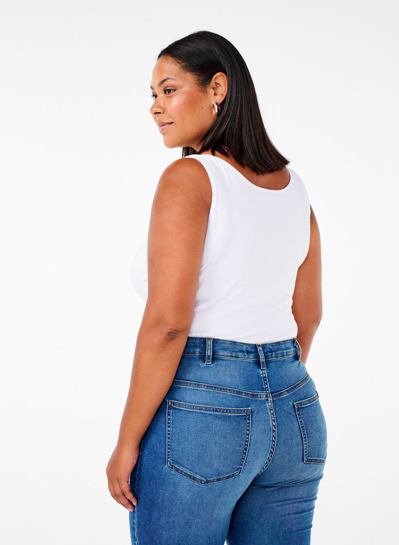 Podstawowy top bawelniany w jednolitym kolorze, Biały, Model image number 2