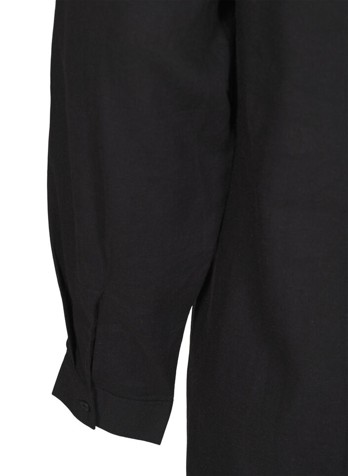 Koszula o przedluzonym kroju z lnu i wiskozy, Czarne, Packshot image number 3