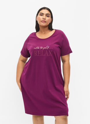 Koszula nocna z krótkim rekawem, wykonana z bawelny organicznej, Dark Purple Relax, Model image number 0