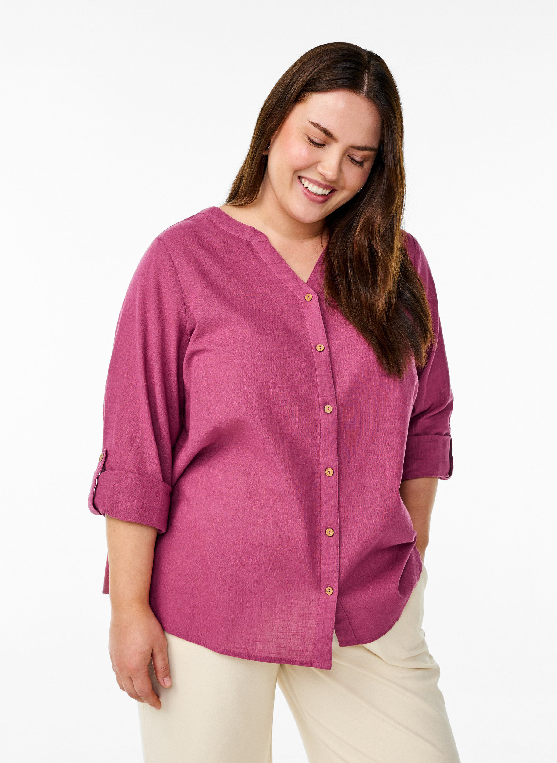 Bawelniana bluzka koszulowa z&nbsp;dekoltem w&nbsp;szpic, Czerwony, Model