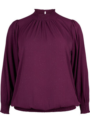 FLASH – brokatowa bluzka z dlugim rekawem i marszczeniami, Purple w. Silver, Packshot image number 0