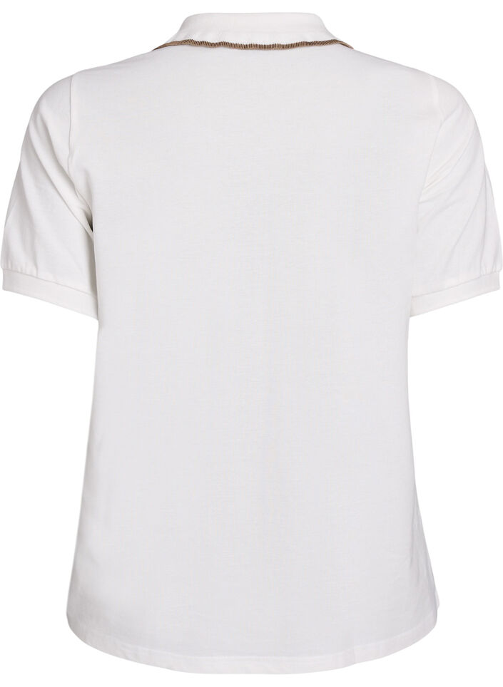 Koszulka polo z guzikami z krysztalków i falbanka, Biały, Packshot image number 1