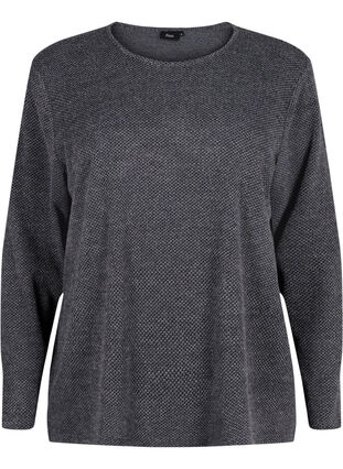 Melanzowa bluzka z okraglym dekoltem i dlugimi rekawami, Dark Grey, Packshot image number 0