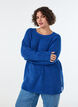 Dzianinowy sweter ze skosnym wzorem i raglanowymi rekawami, Niebieskie, Model image number 0
