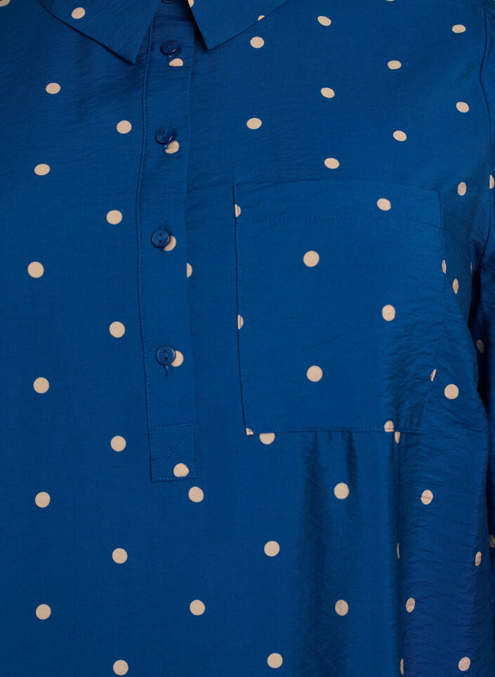 Kr&oacute;tka sukienka z kolnierzykiem i kieszenia na piersi, Niebieskie, Packshot image number 2