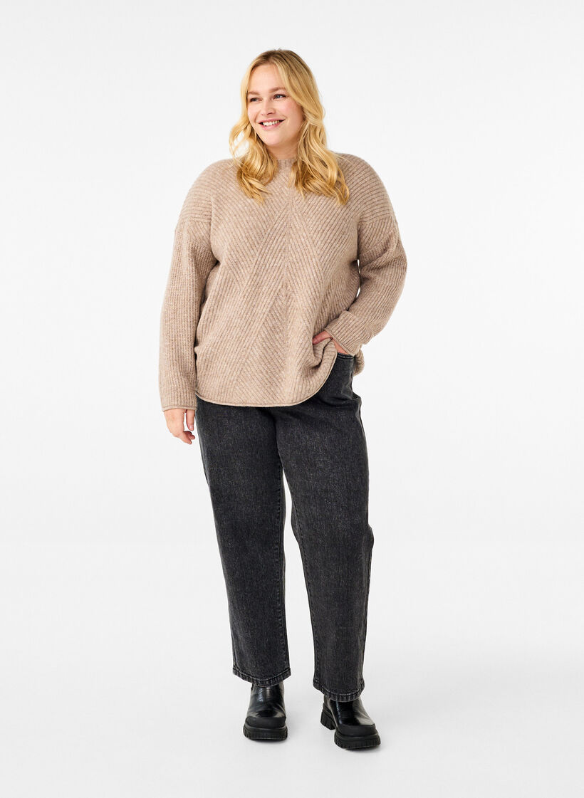 Sweter w paski z dlugimi rekawami, Simply Taupe Mel., Model image number 2