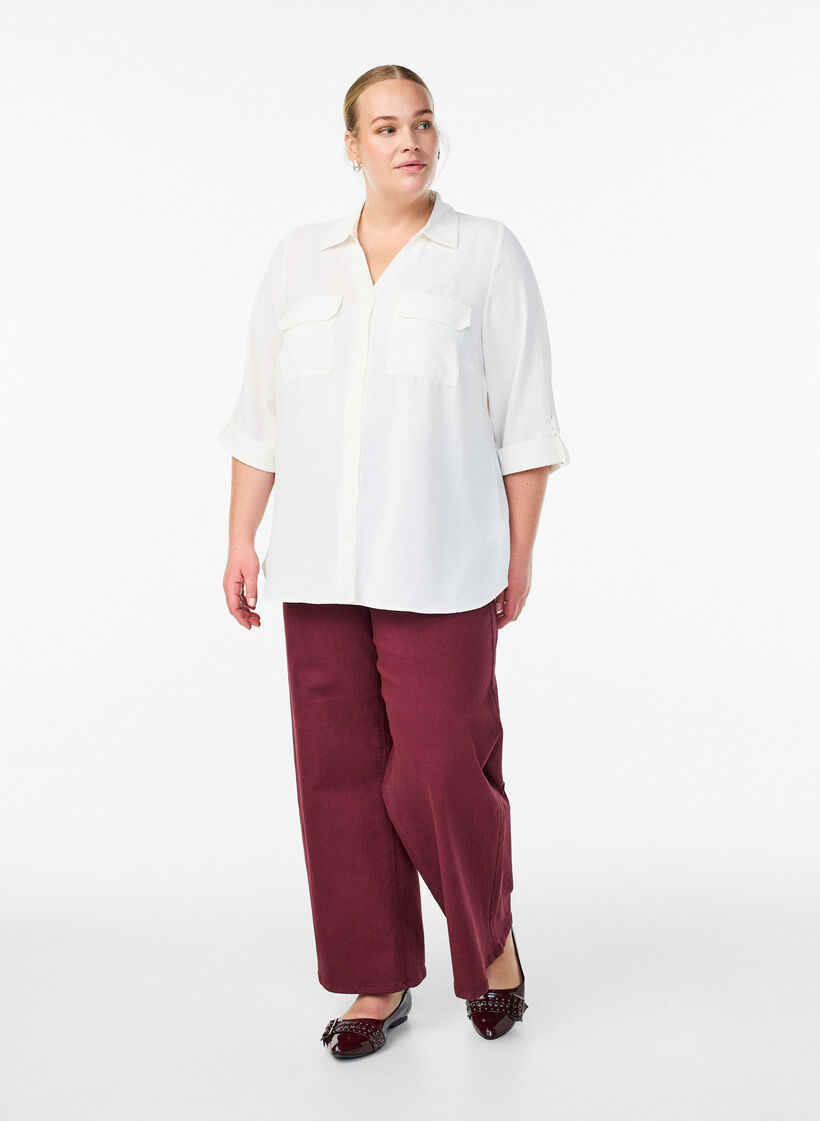 FLASH - Koszula z kieszeniami na piersi i rekawami 3/4, Biały, Model image number 1