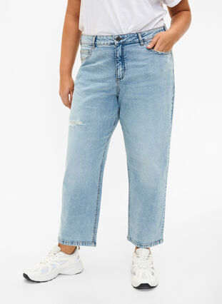 Skrócone jeansy Vera z podniszczonymi detalami, Blue Denim, Model image number 2