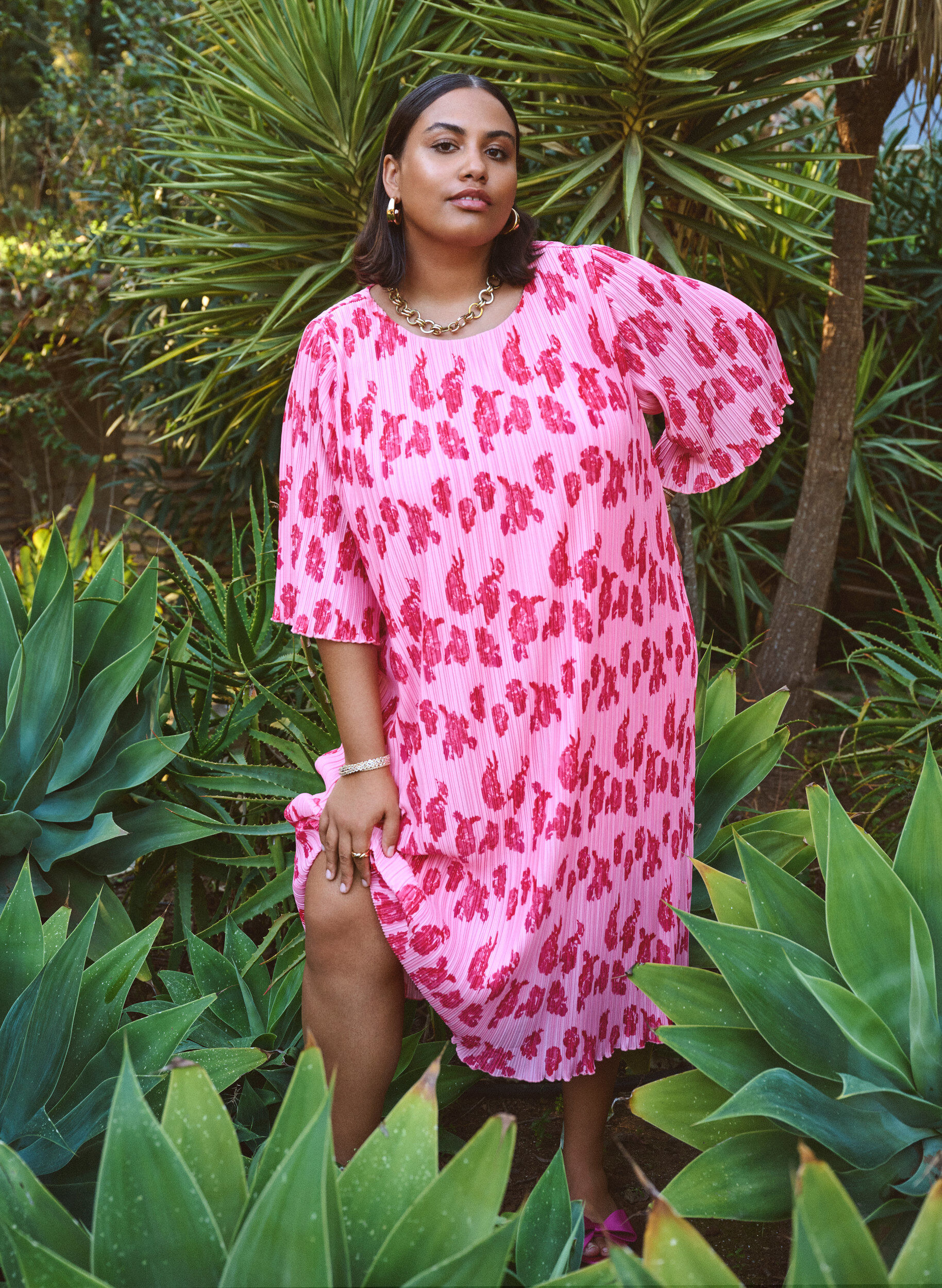 Zizzi Plisowana sukienka z rekawami 3/4, R&oacute;żowy, Image image number 0