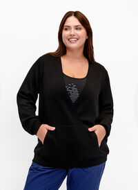 Bluza z dekoltem w szpic i kieszenia, Black, Model