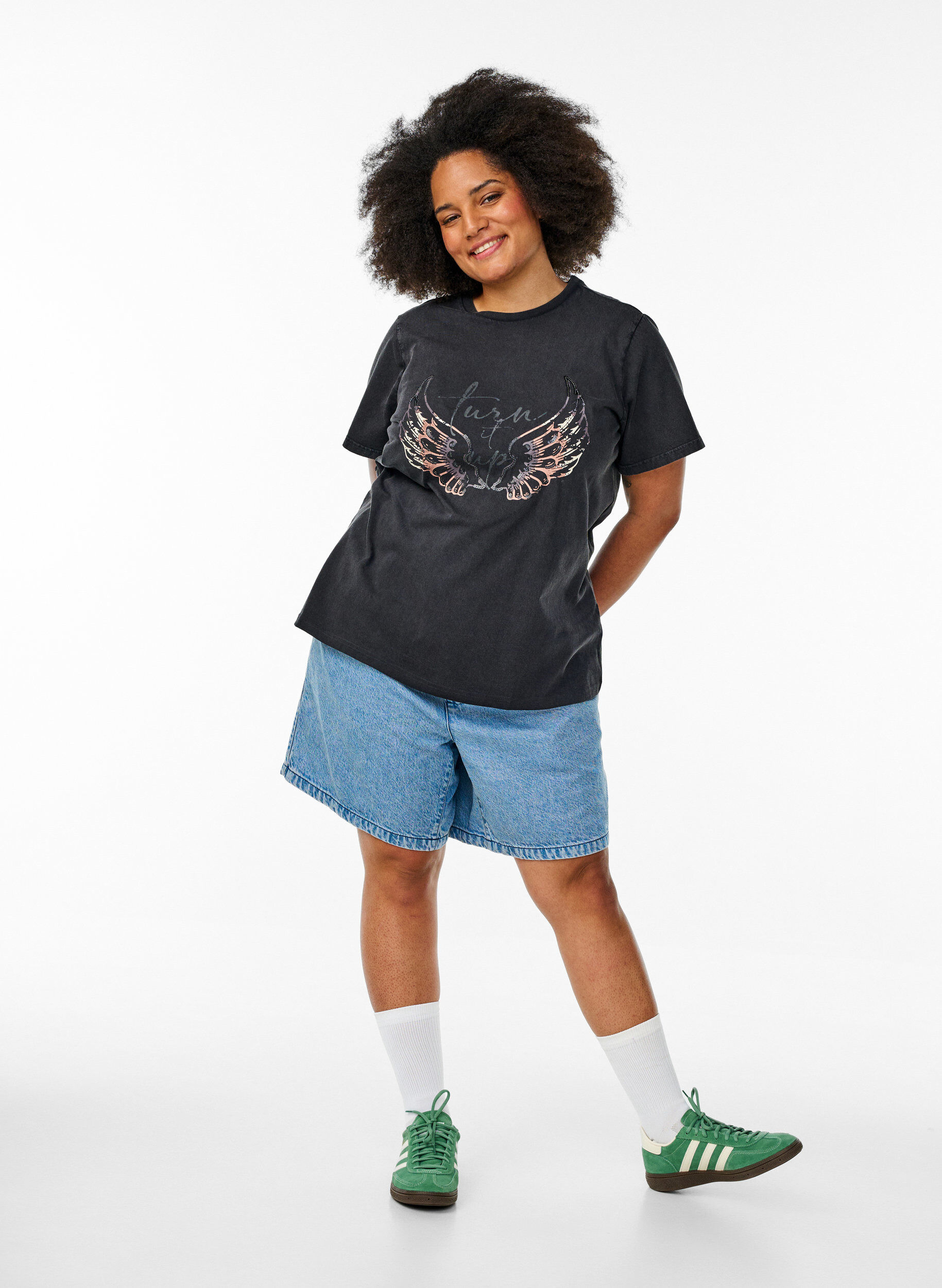 Zizzi Koszulka z bawelny organicznej z nadrukiem, Szary, Model image number 1