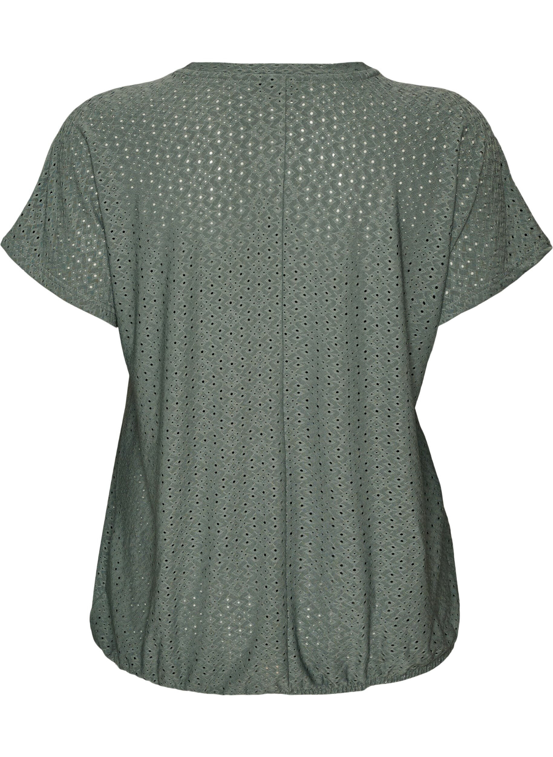 ZizziBluzka z haftem angielskim i bufiastymi rekawami, Zielony, Packshot image number 1