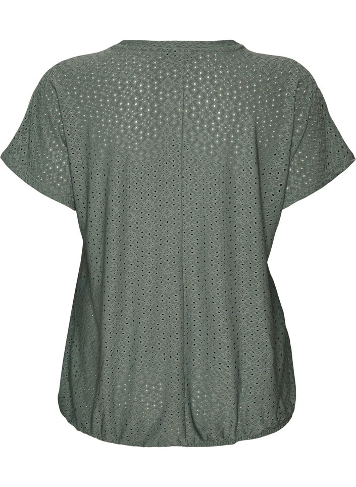 Bluzka z haftem angielskim i bufiastymi rekawami, Zielony, Packshot image number 1